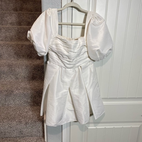 Self Portrait Pleated Taffeta white Mini Dress - Picture 4 of 8